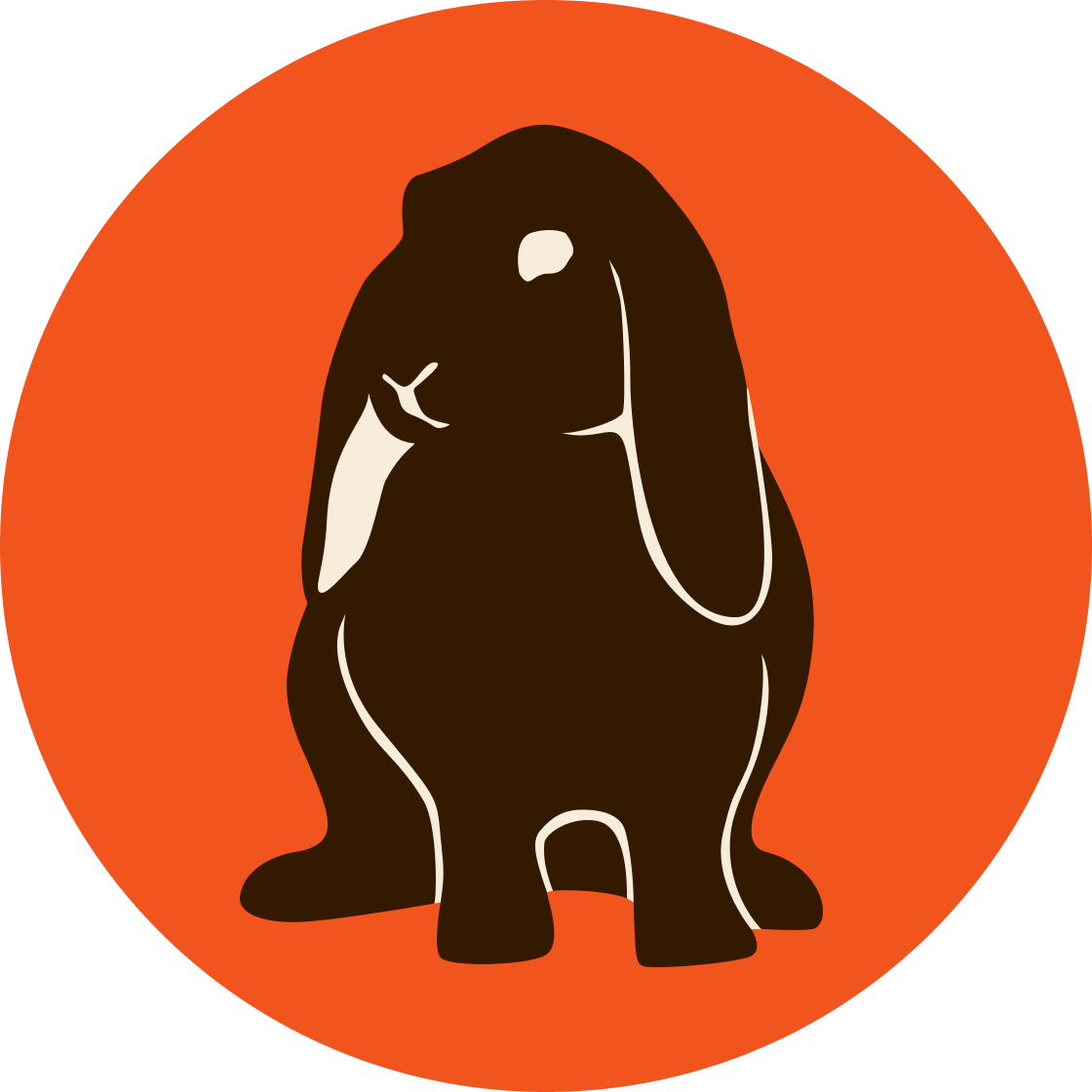 A black bunny vector inside a simple orange circle logotype
